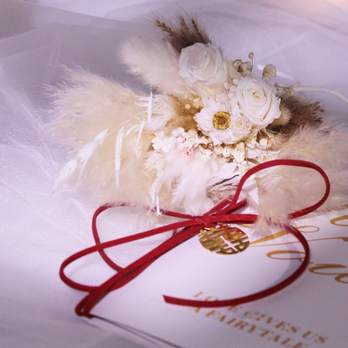 Pampas grass bouquet, ivory color mini bouquet