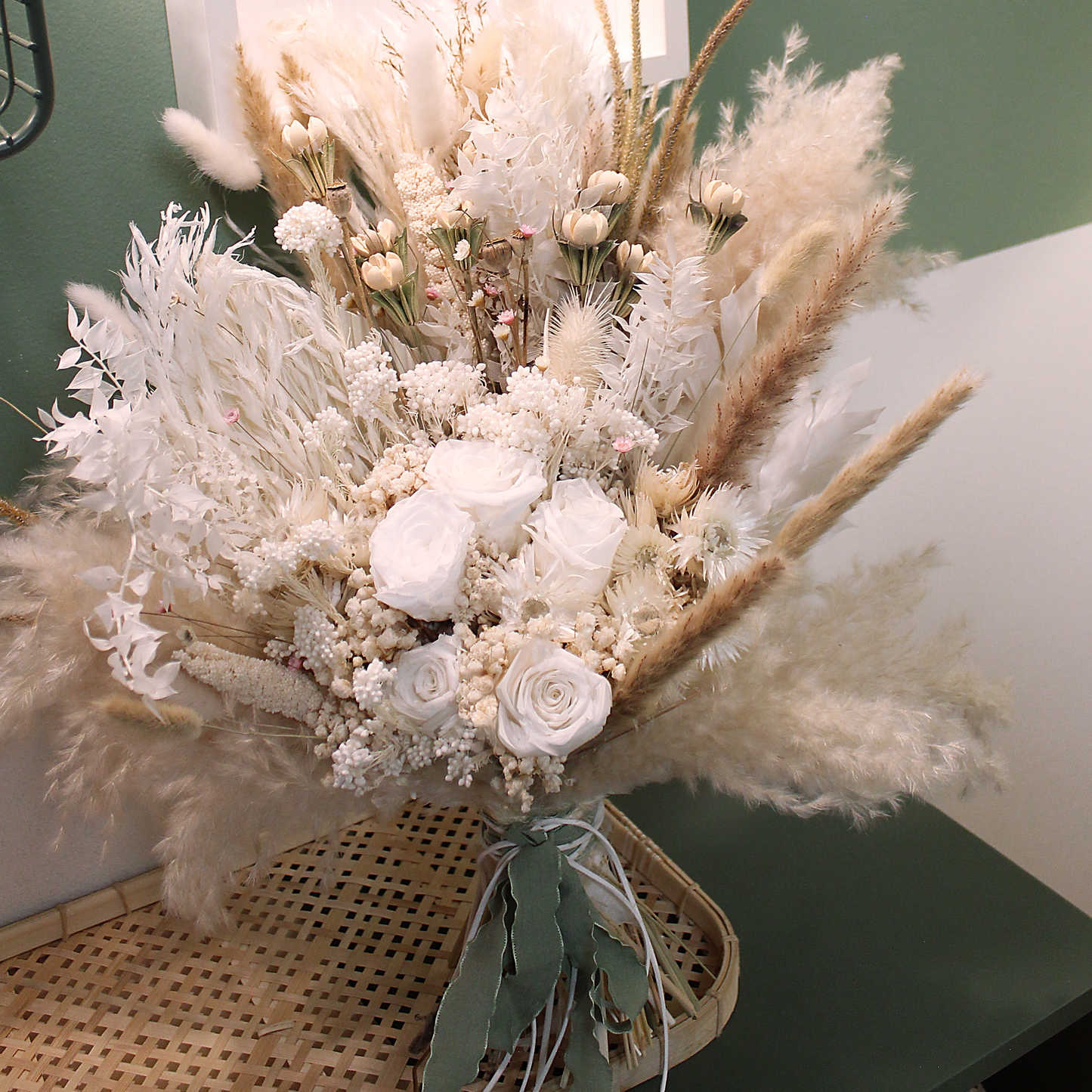 Pampas grass bouquet, ivory color large vase bouquet