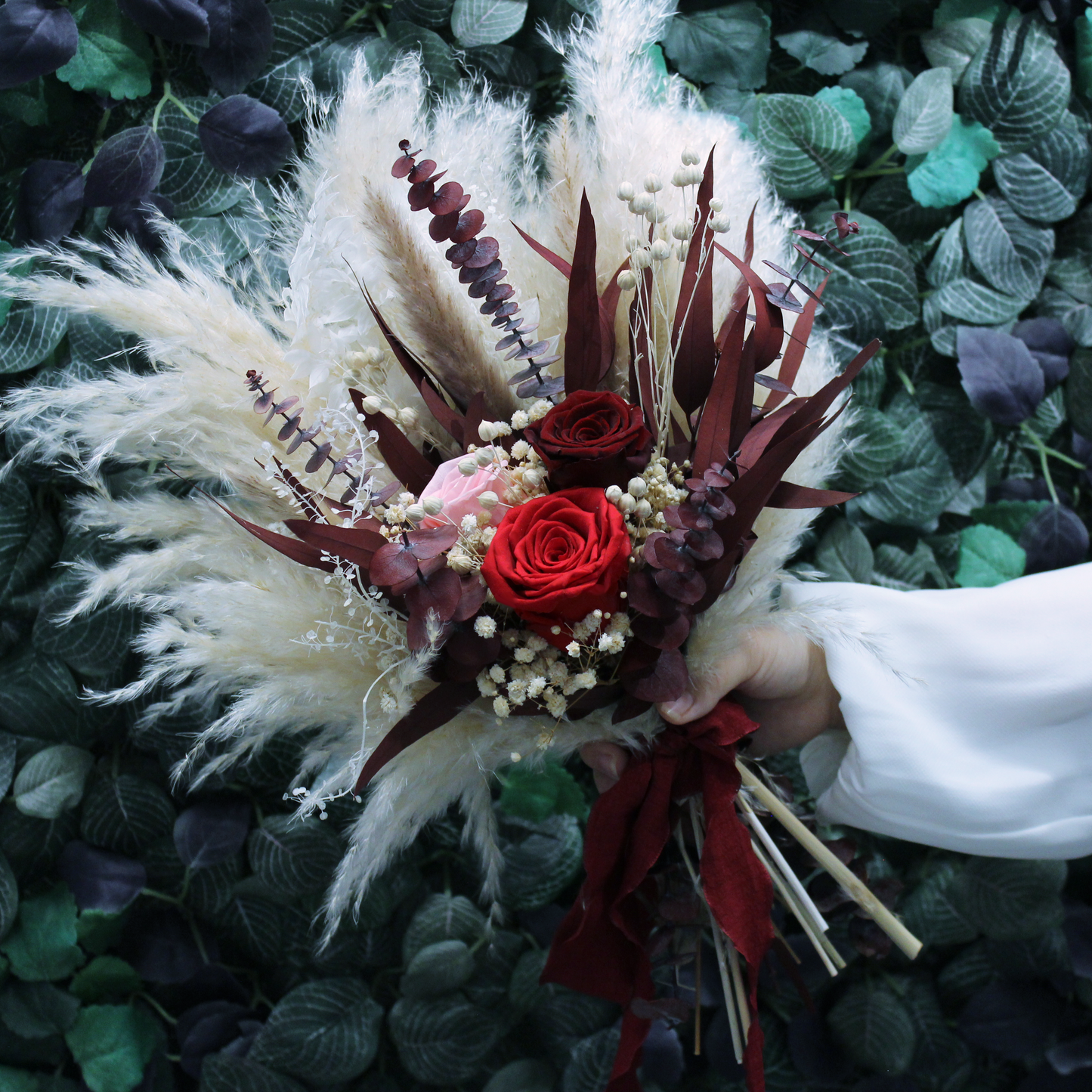 Pampas grass bouquet, purple wedding bouquet