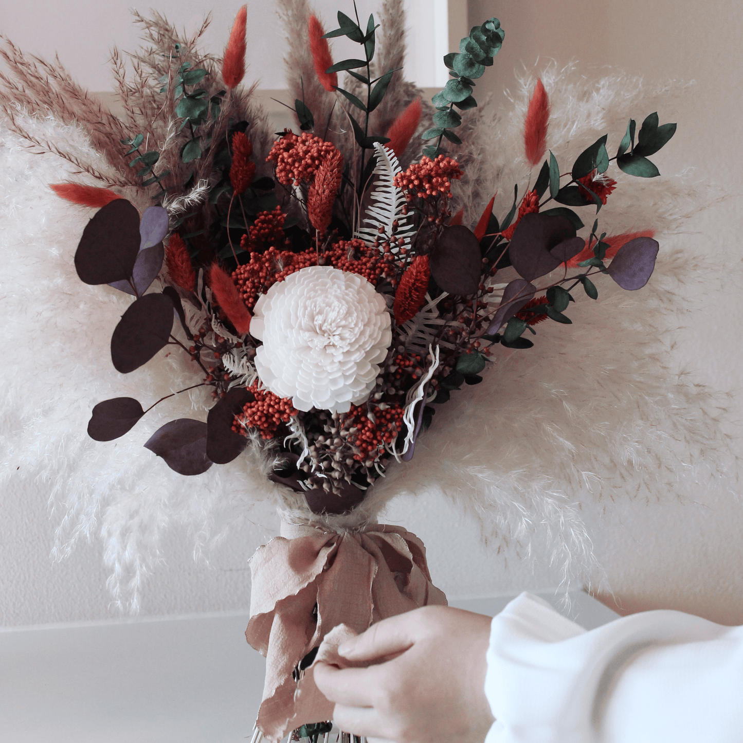 Pampas grass bouquet, terracotta wedding bouquet