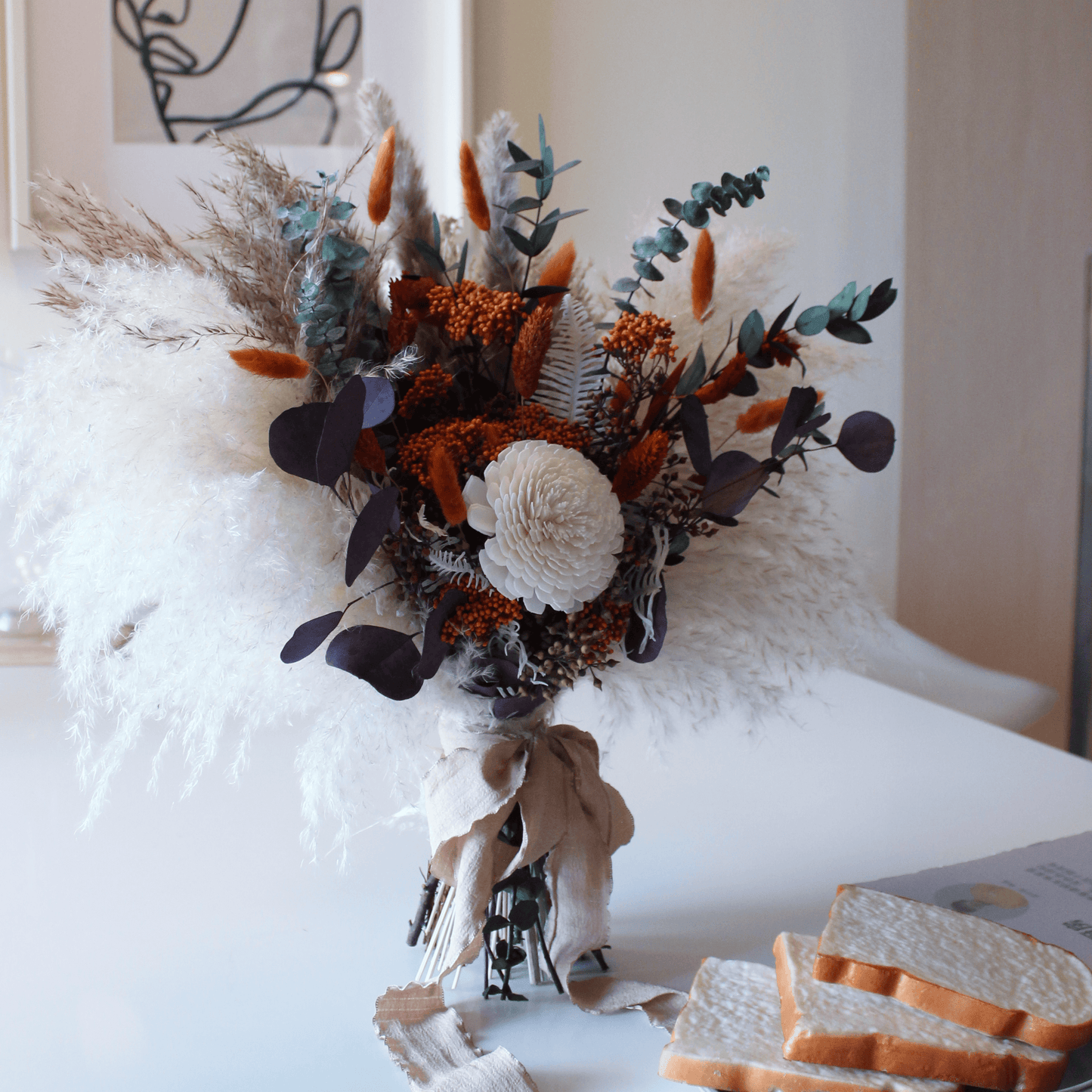 Pampas grass bouquet, terracotta wedding bouquet