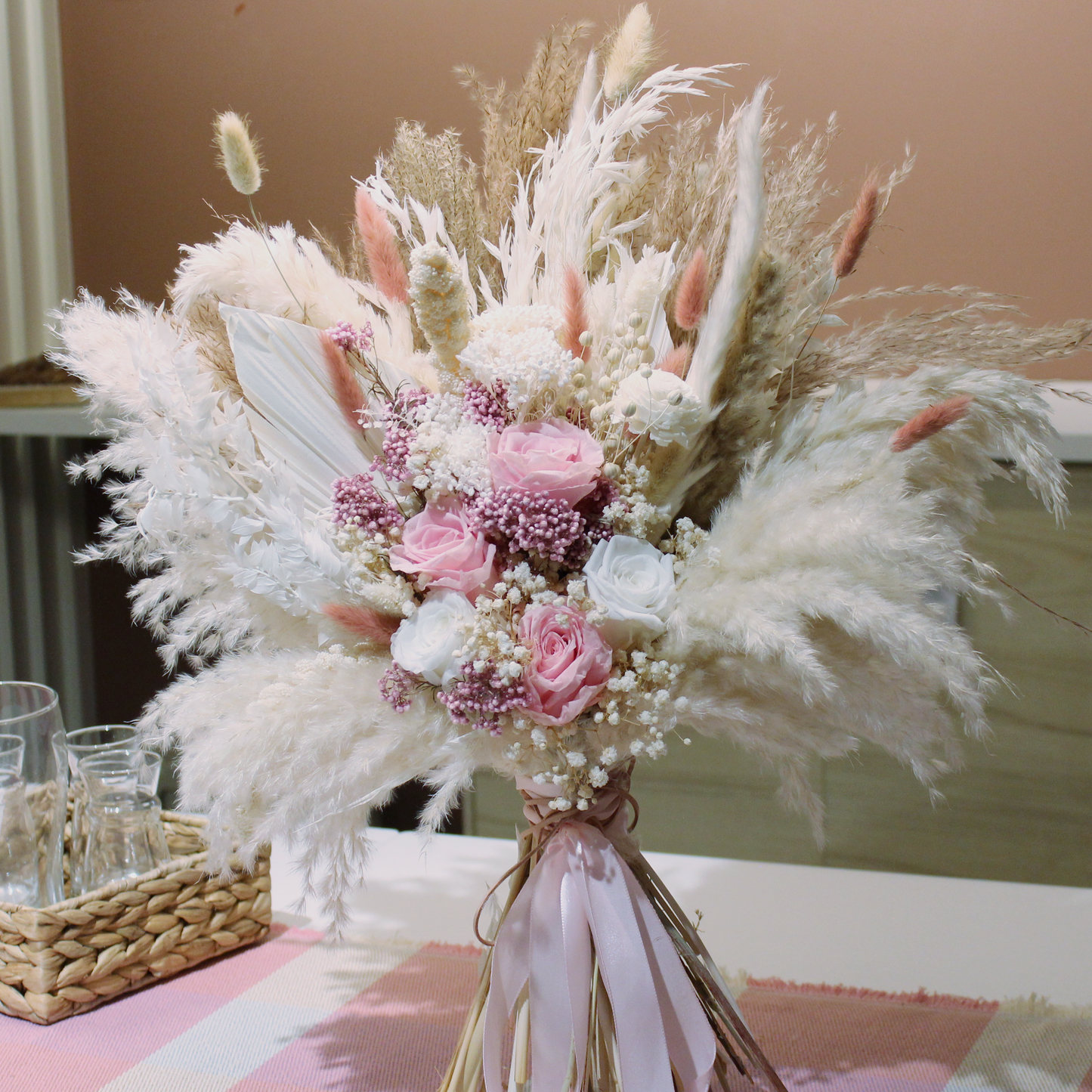 Pampas grass bouquet, pink large vase bouquet