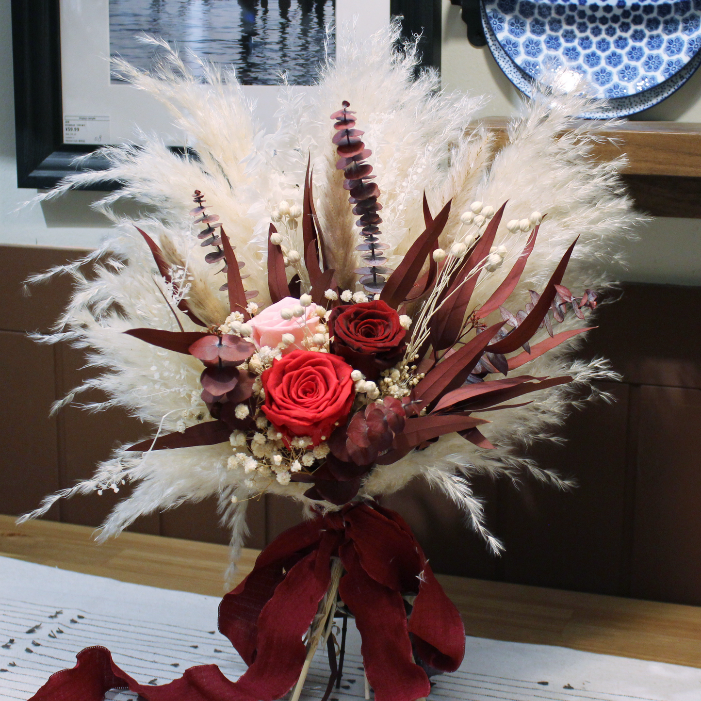 Pampas grass bouquet, purple wedding bouquet