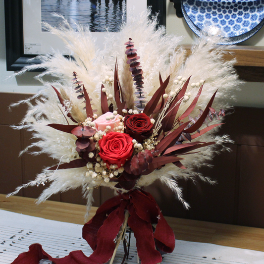 Pampas grass bouquet, purple wedding bouquet