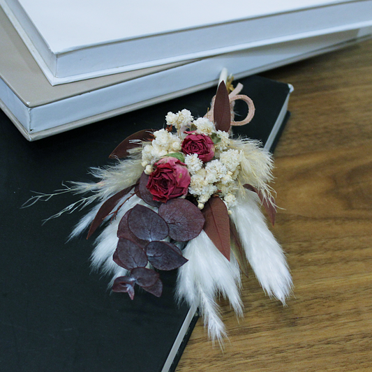 紫色迷你花束,浪漫婚礼胸针胸花 蒲苇花束