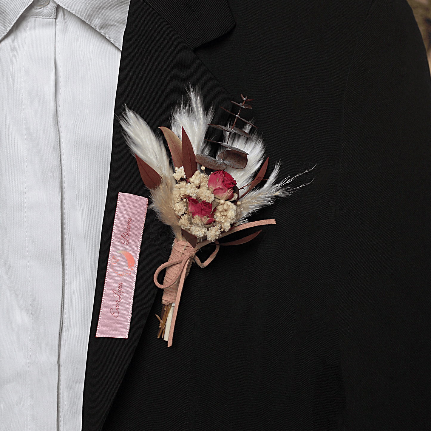 紫色迷你花束,浪漫婚礼胸针胸花 蒲苇花束