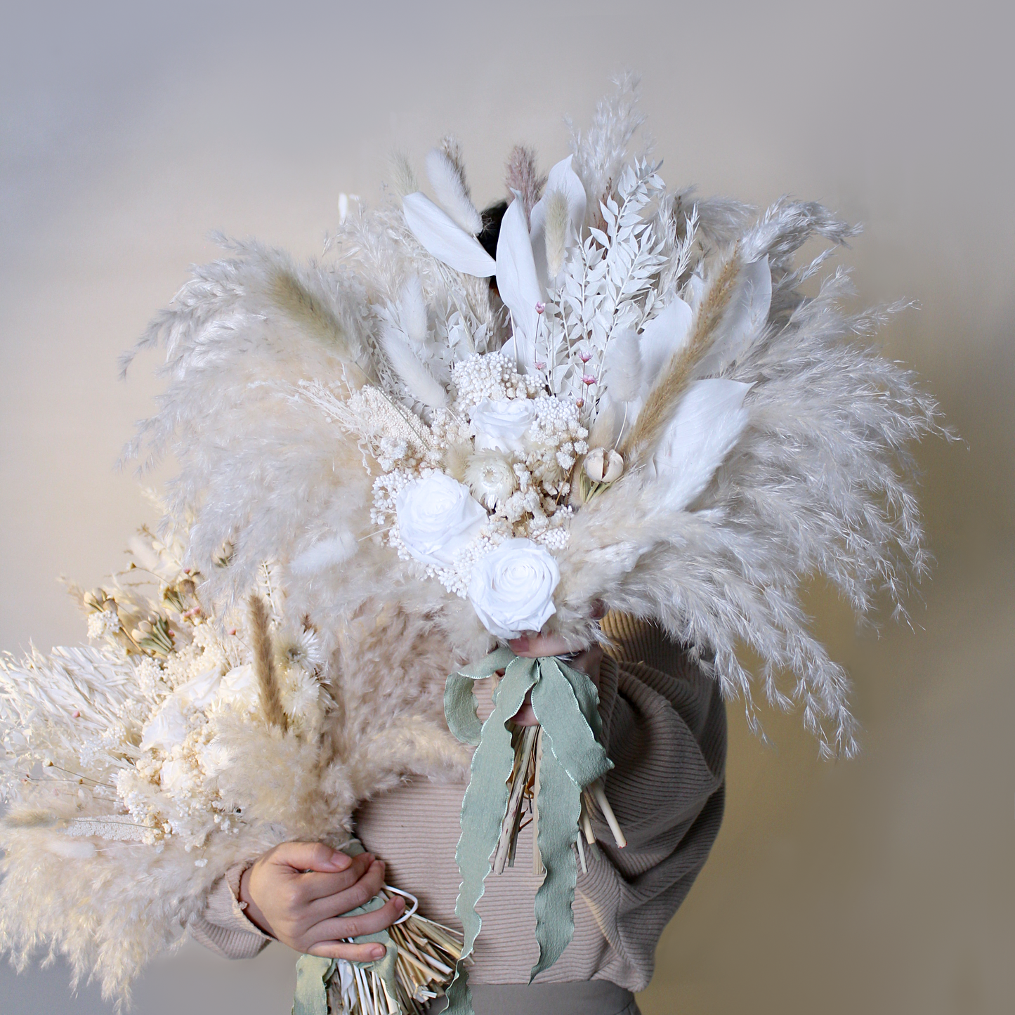 Pampas grass bouquet, ivory color wedding bouquet