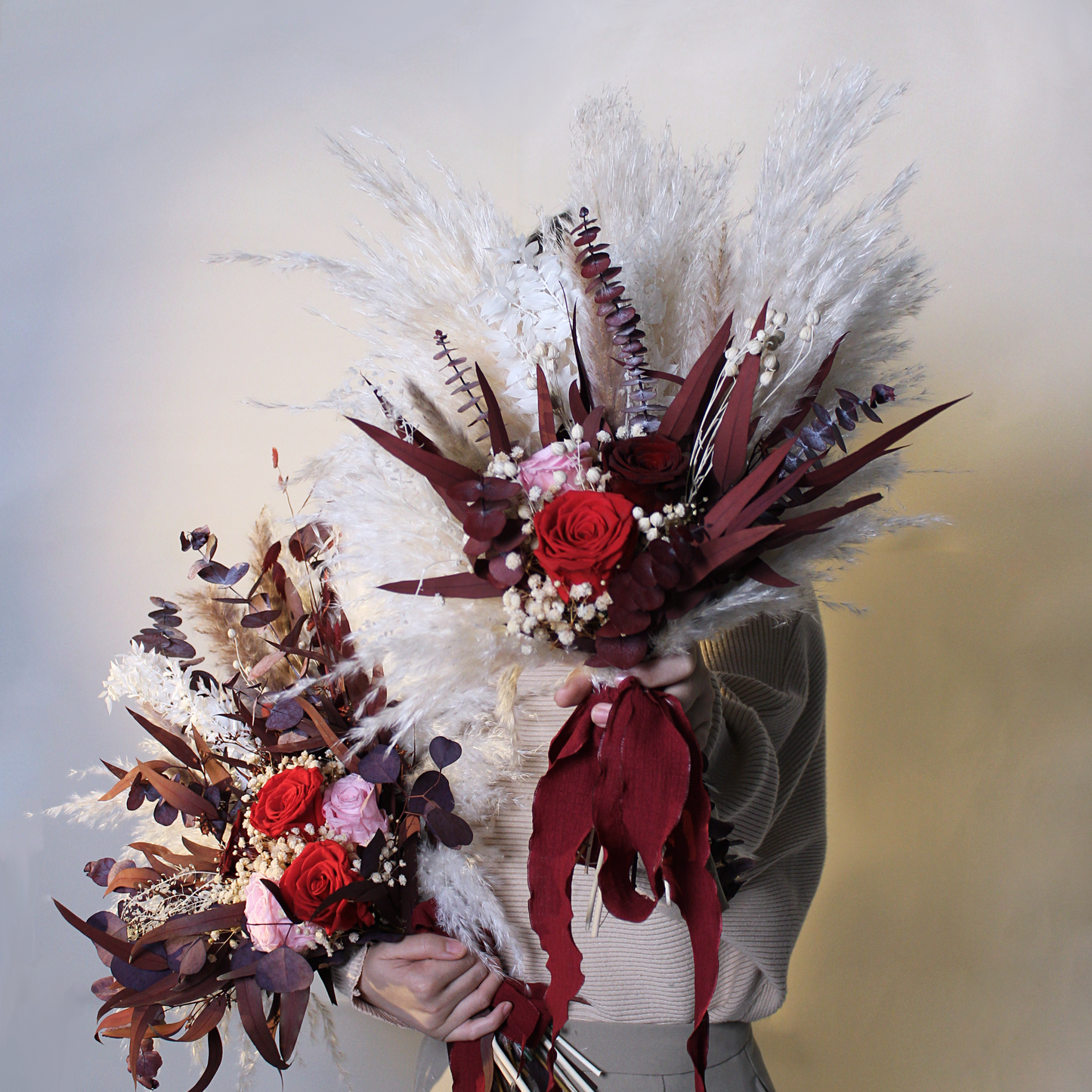 Pampas grass bouquet, purple wedding bouquet