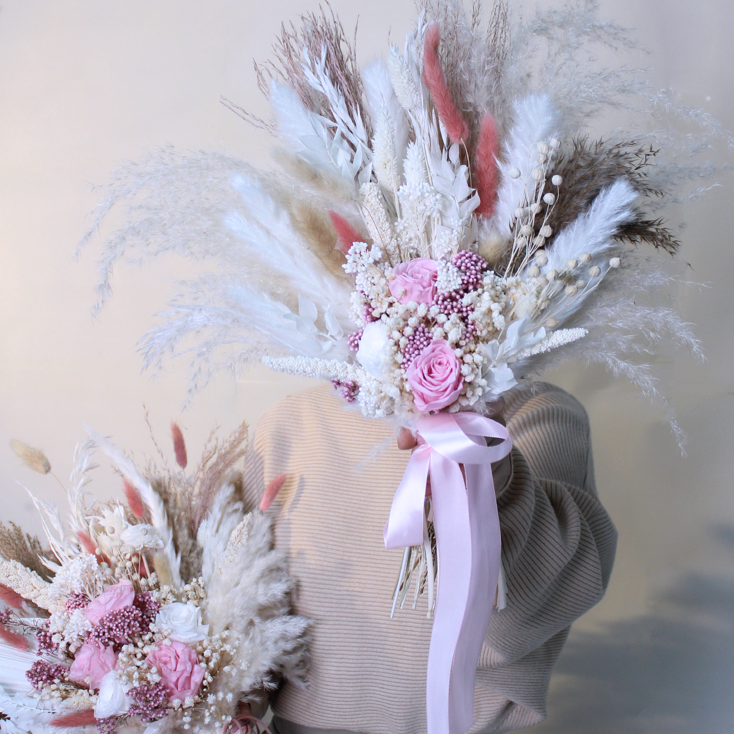 Pampas grass bouquet, pink wedding bouquet