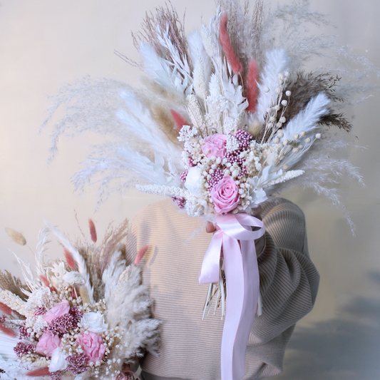 婚礼花束 蒲苇花束永生花桌面客厅摆设 轻奢花束