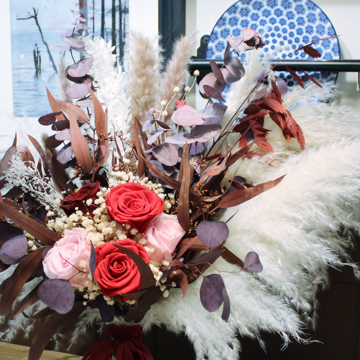 Pampas grass bouquet, purple large vase bouquet