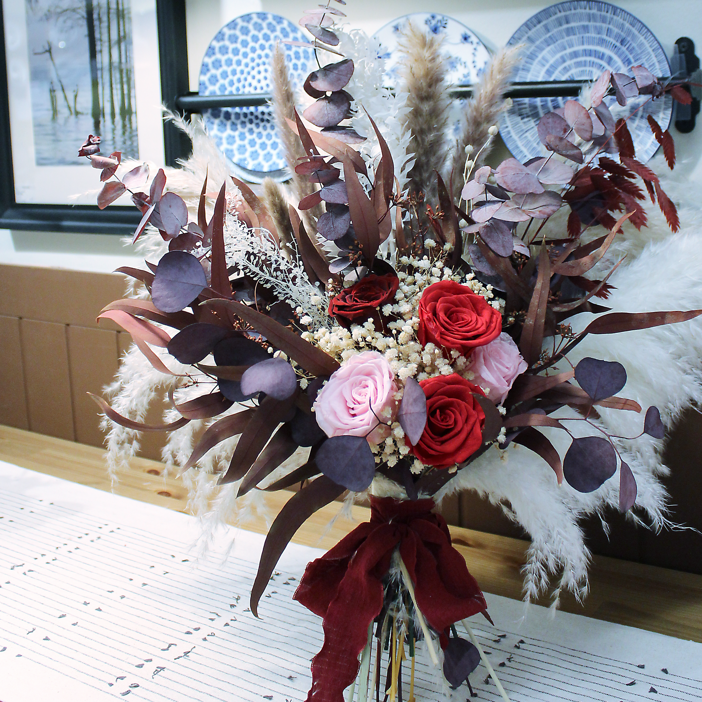 Pampas grass bouquet, purple large vase bouquet