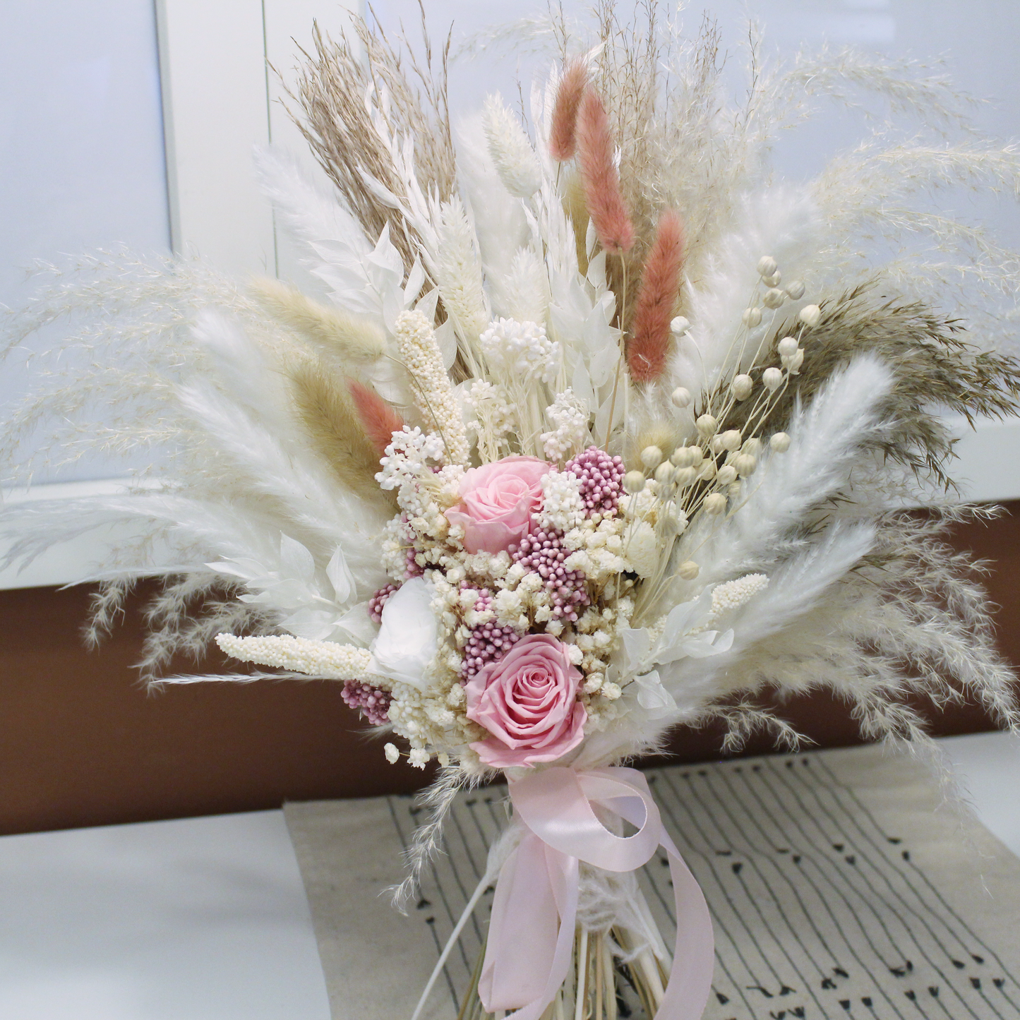Pampas grass bouquet, pink wedding bouquet