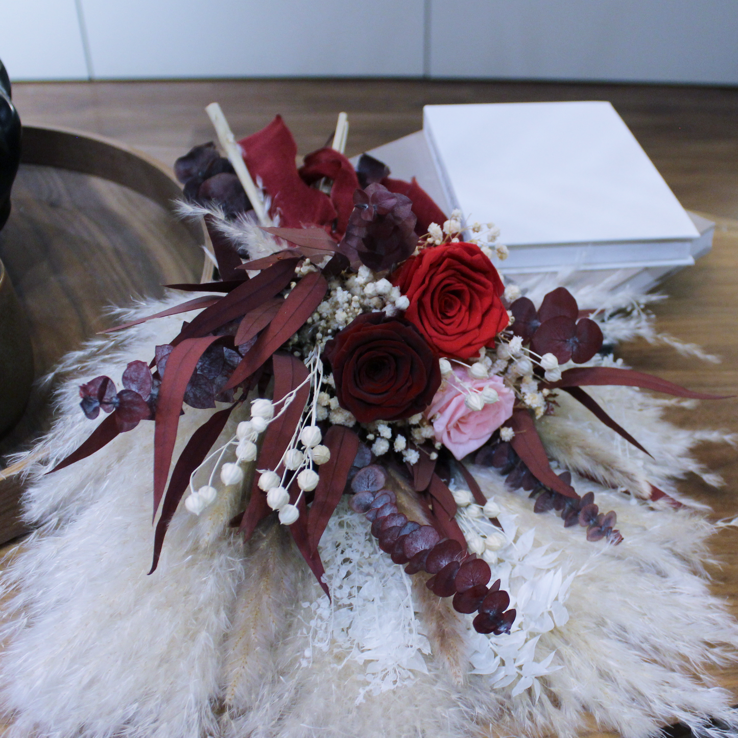 Pampas grass bouquet, purple wedding bouquet